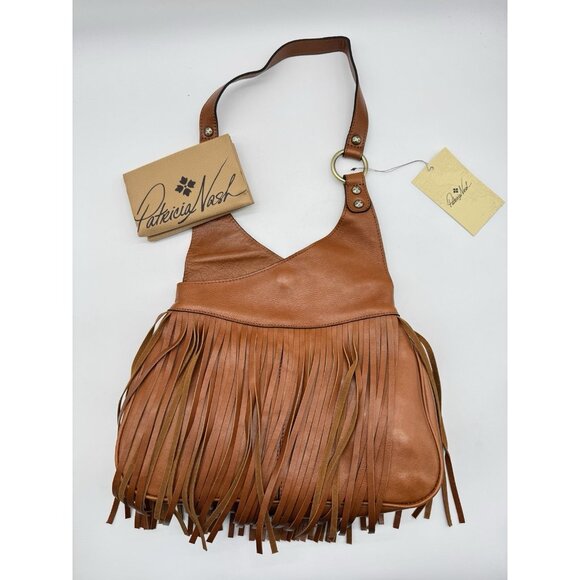 PATRICIA NASH Pienza medium smooth leather fringe shoulder bag + Dust bag Cognac - Picture 6 of 9